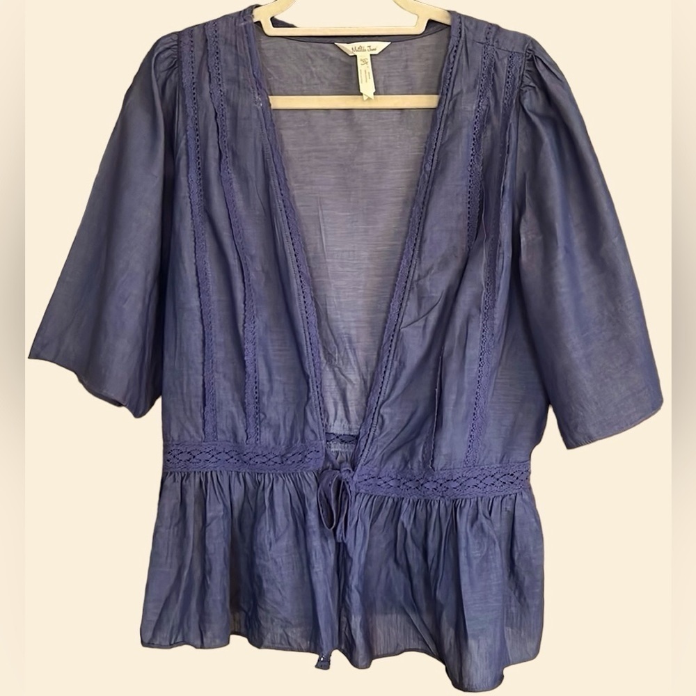 MATILDA JANE Hour By Hour Chambray Blue Denim Tie Waist Jacket, Size XS, EUC.